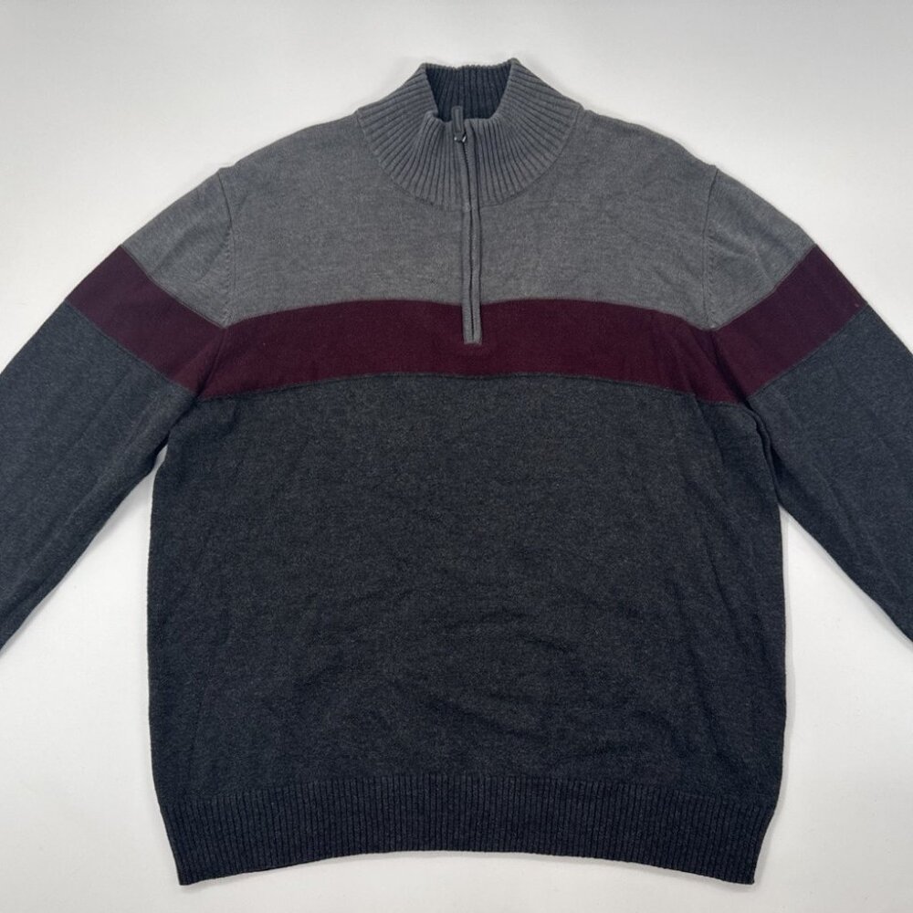 Sun River Sweater Mens XL Gray Colorblock Pullover Knit 1/4 Zip Mock Neck Preppy